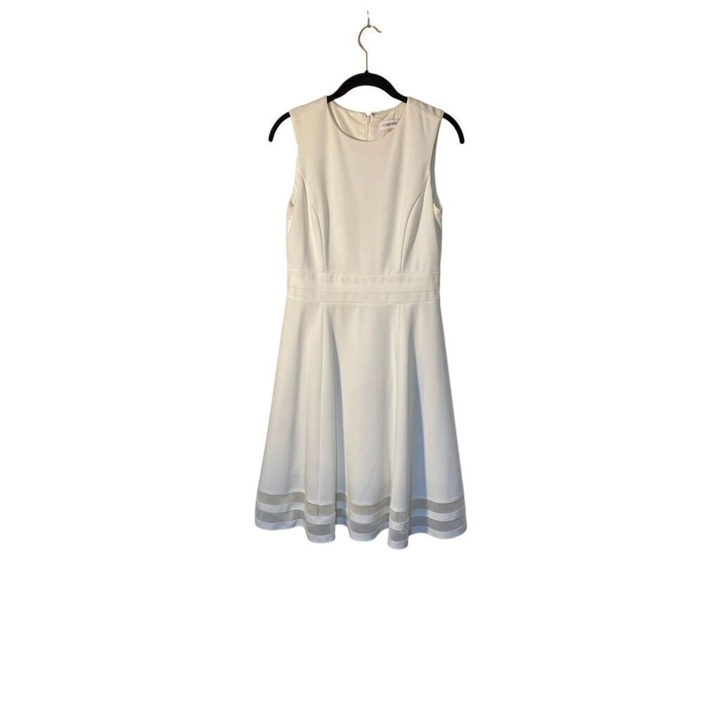 Calvin Klein women’s illusion, trim, fit and flare white dress size 6